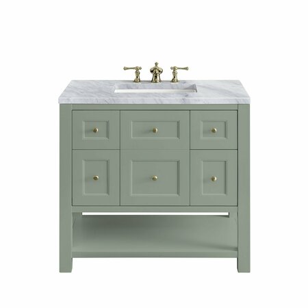 JAMES MARTIN VANITIES Breckenridge 36in Single Vanity, Smokey Celadon w/ 3 CM Carrara Marble Top 330-V36-SC-3CAR